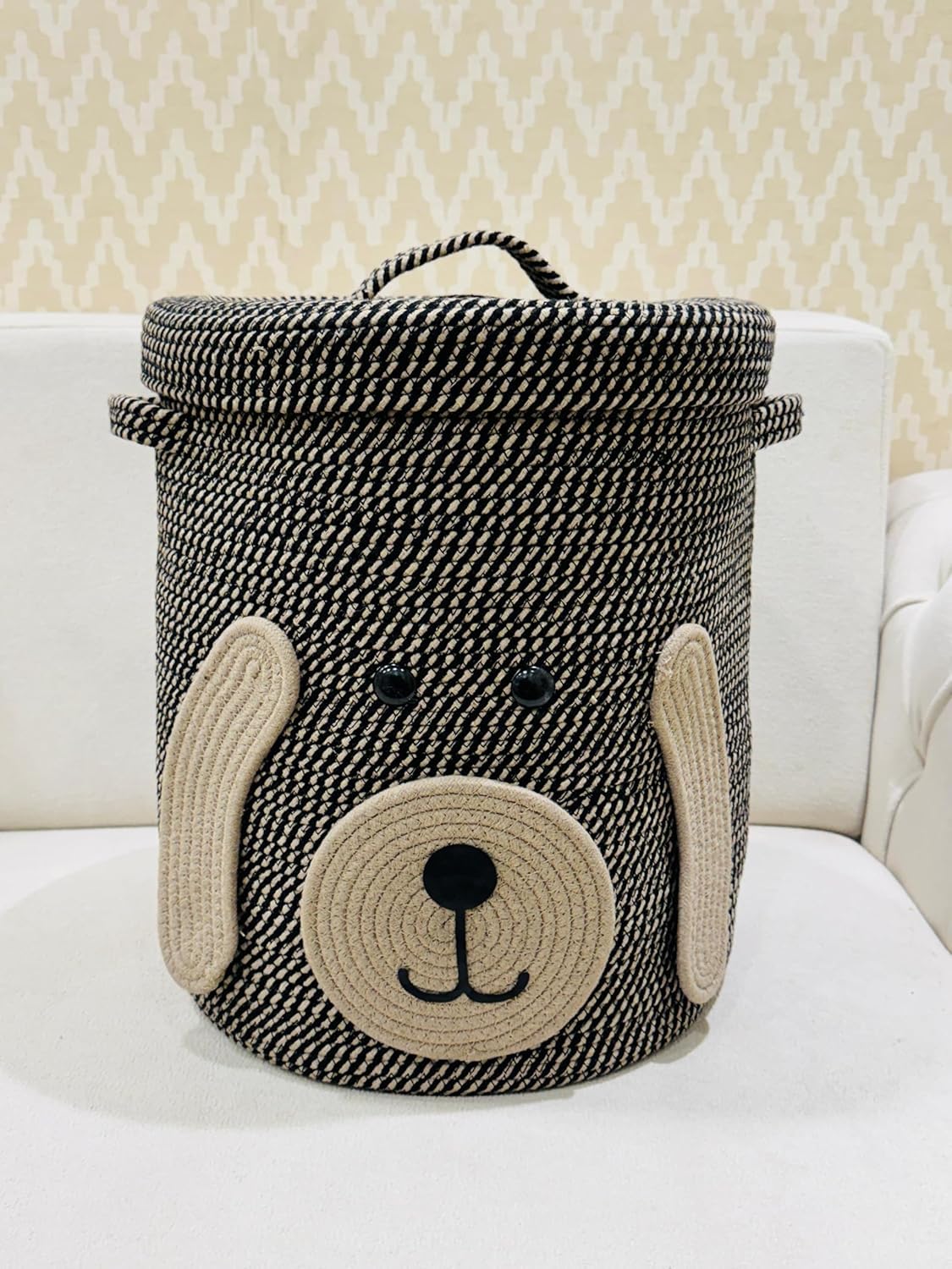 Aroma Brand XXL Storage Basket with Lid, Kids Children Toy Cute Cartoon Cotton Rope Baskets, Laundry Hamper, Cloth Bin, for Clot