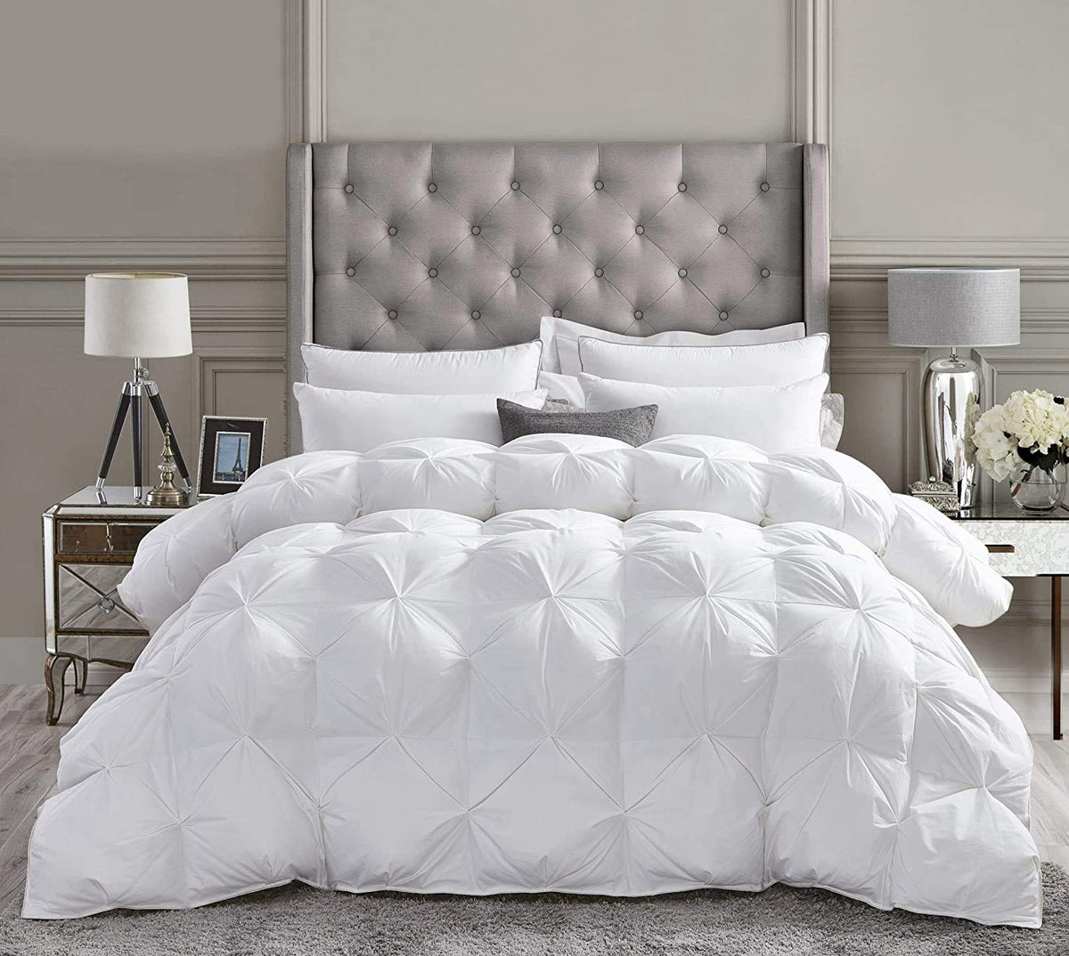 Grandeur Linens All-Season Luxurious Goose Down Comforter King Size Duvet Insert, Premium Pinch Pleat Design, 1200 Thread Count