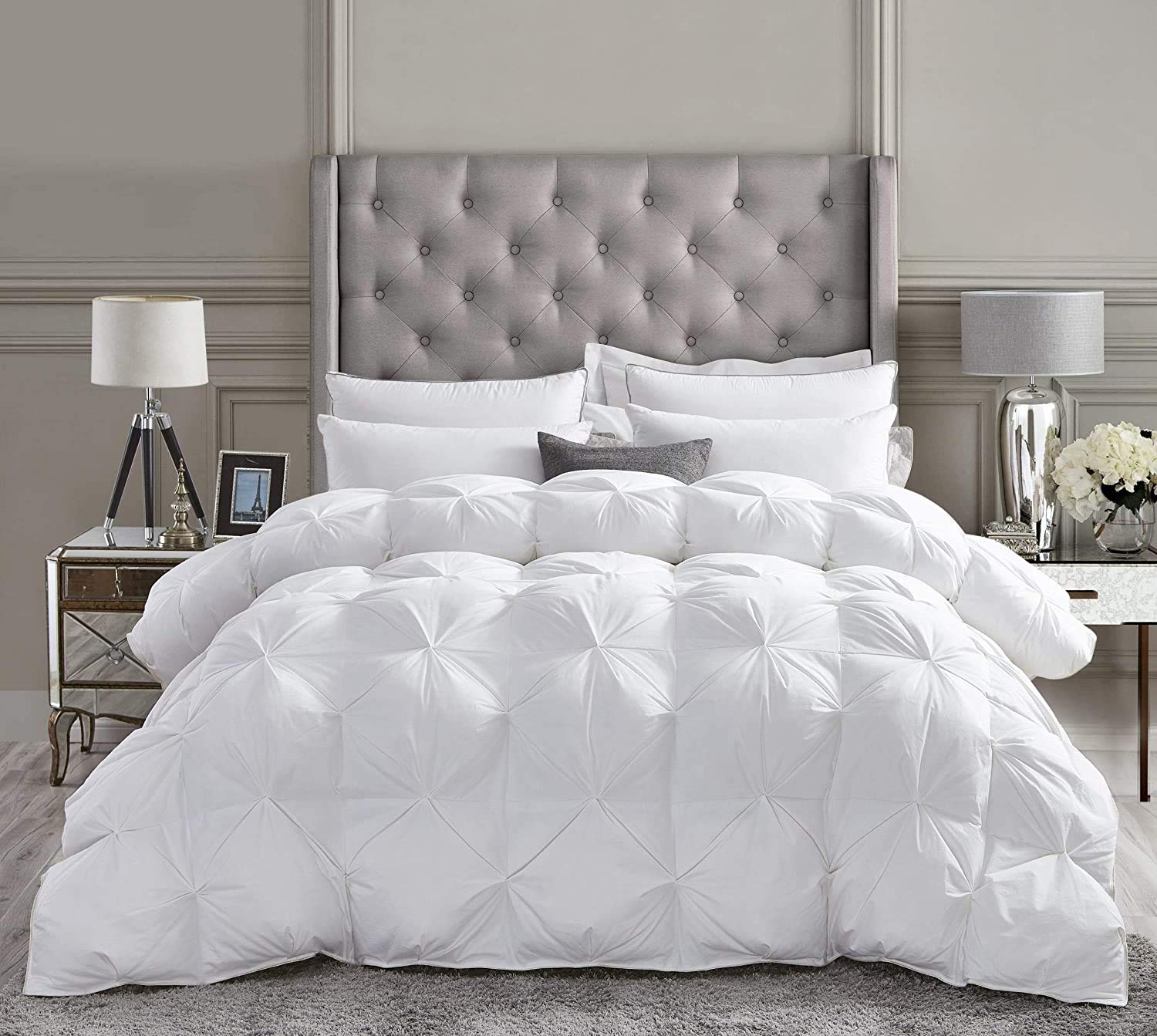 Grandeur Linens All-Season Luxurious Goose Down Comforter King Size Duvet Insert, Premium Pinch Pleat Design, 1200 Thread Count