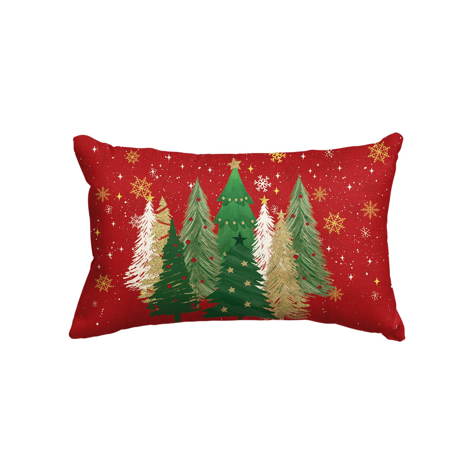 Avoin Colorlife Green And Gold Merry Christmas Trees Snowflake Throw Pillow Cover, 12 X 20 Inch Seasonal Winter Holiday Cushion