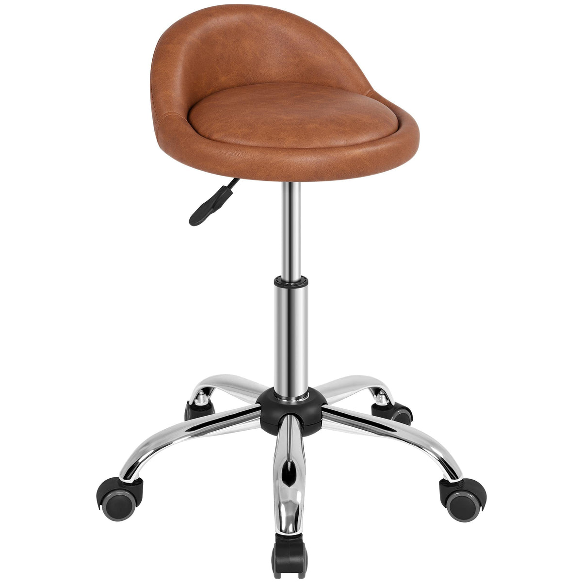 Yaheetech PU Leather Rolling Stool - Height Adjustable Swivel Round Stools Chair with Wheels & Backrest for Spa Massage Salon Ta
