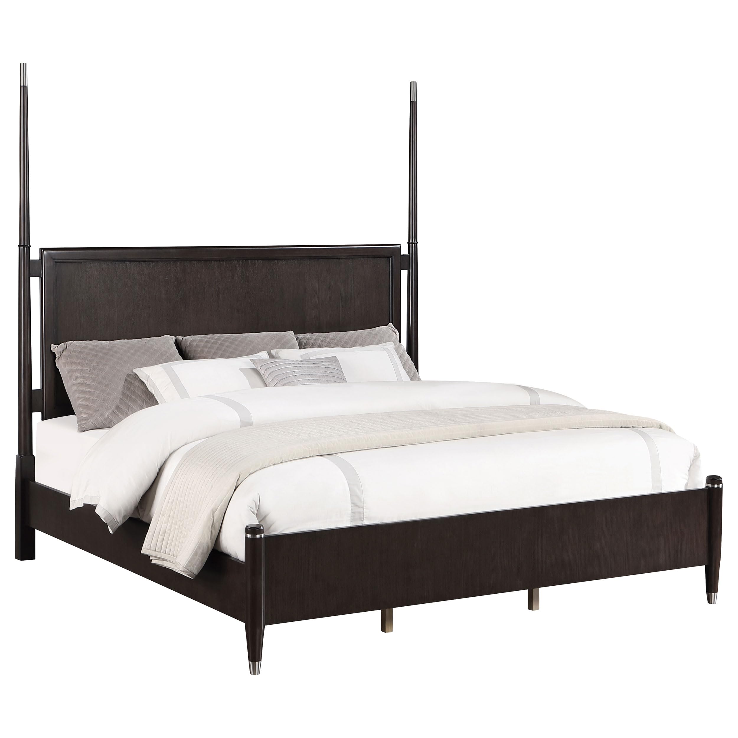 Coaster Home Furnishings Emberlyn Mid-Century Modern Wood Queen Size Four-Poster Bed Frame 84-inch Headboard Brown 223061Q