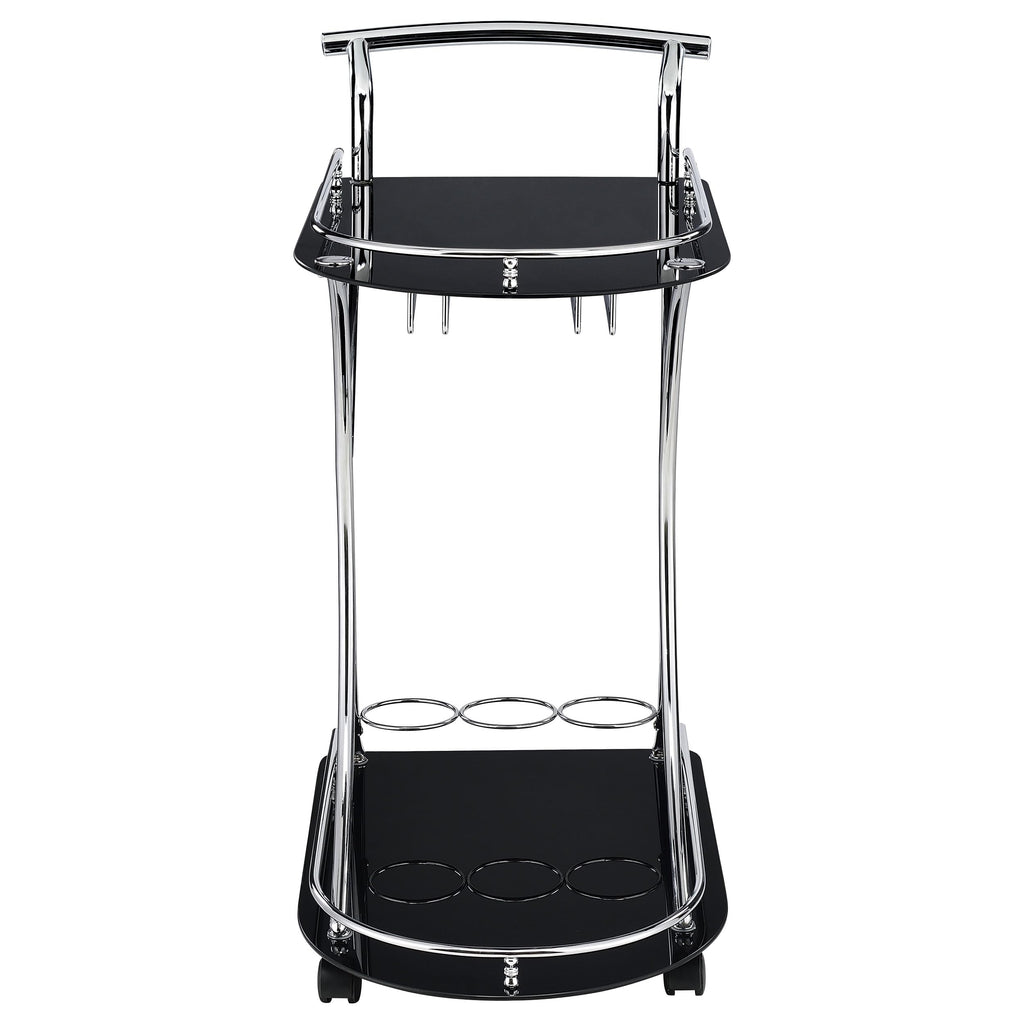 Coaster Home Furnishings Elfman 2-Tier Glass Shelf Metal Bar Cart Black and Chrome 910001
