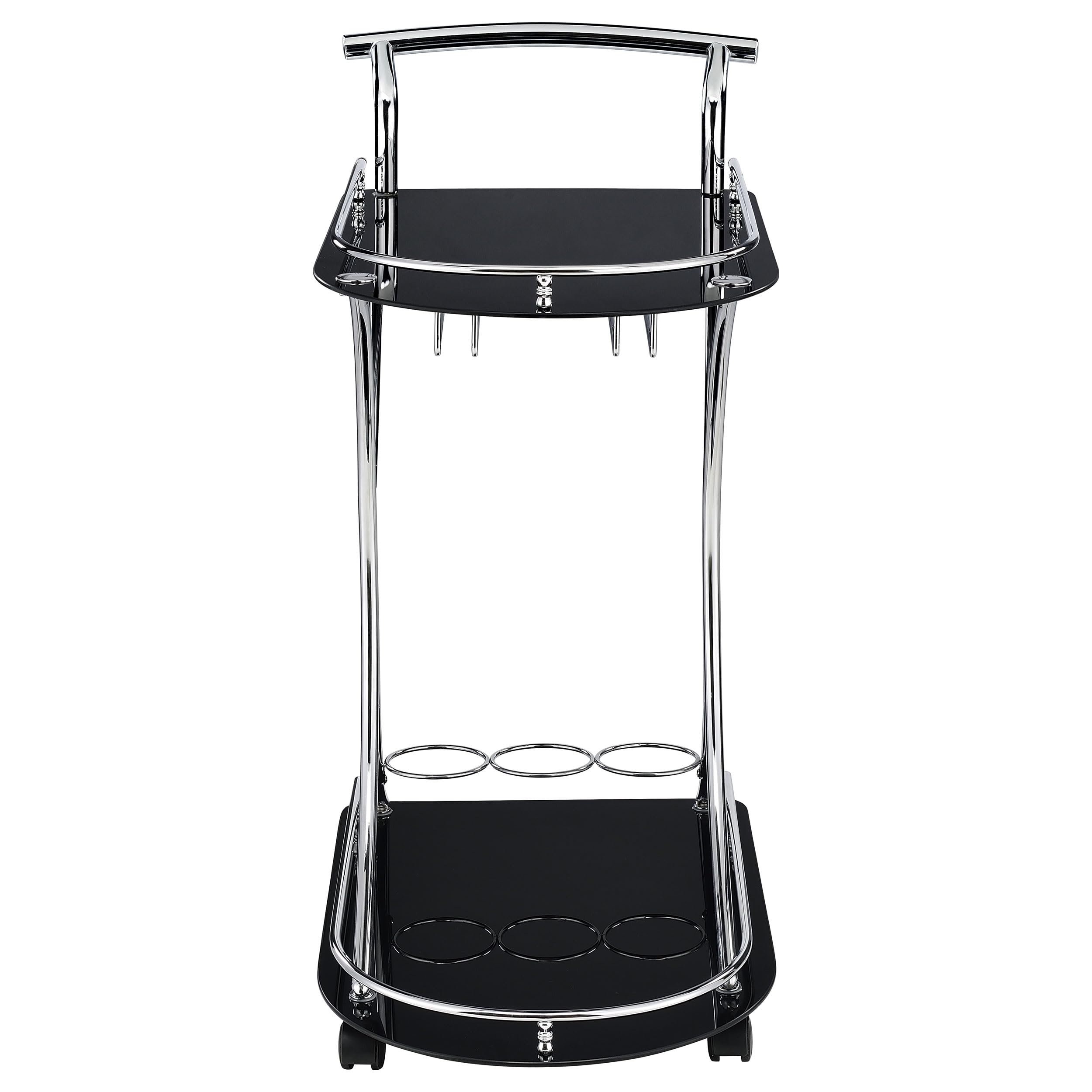 Coaster Home Furnishings Elfman 2-Tier Glass Shelf Metal Bar Cart Black and Chrome 910001