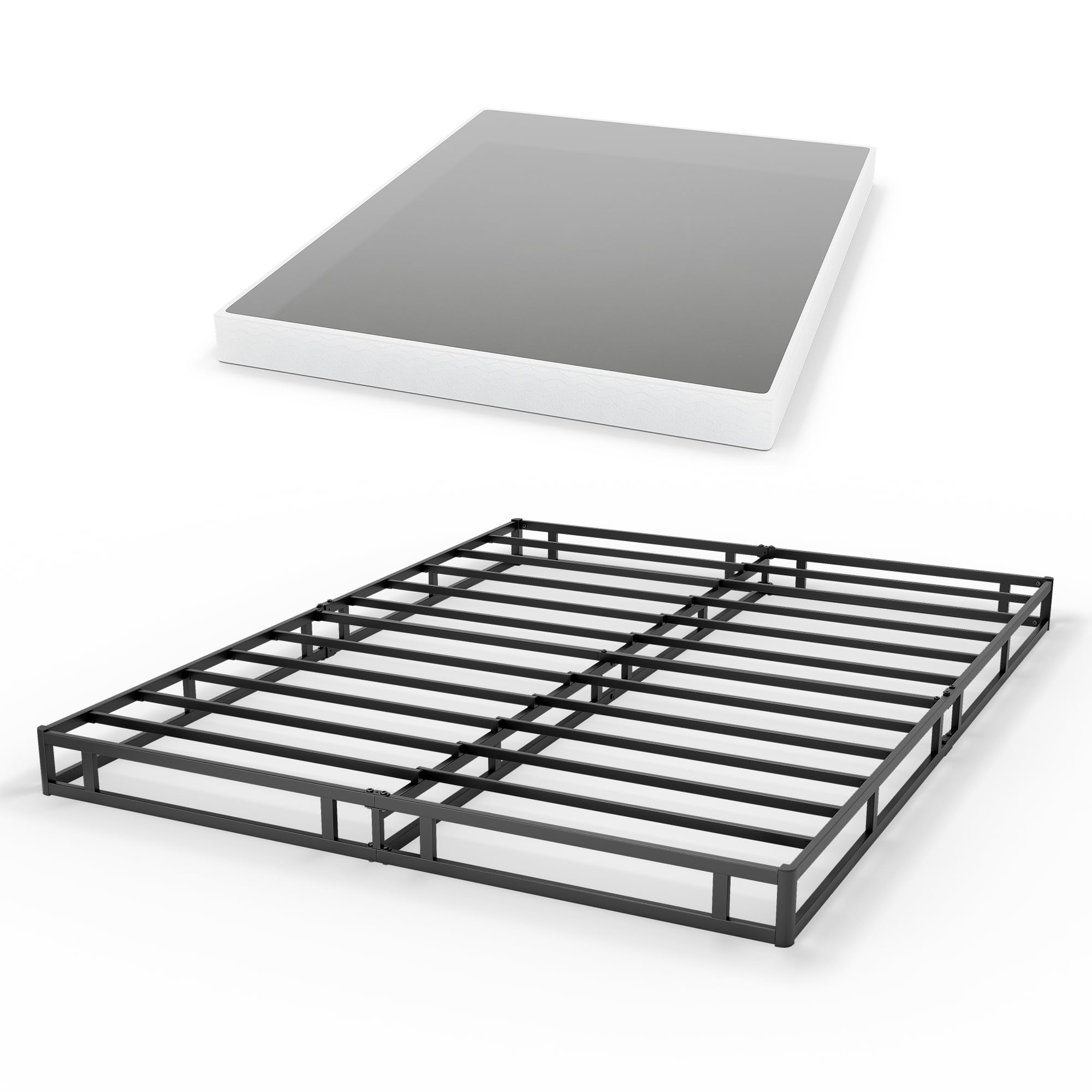 GRUSIGN 5 Inch Box Spring for Full Bed, Quick Assembly Full Size Metal Mattress Foundation with Fabric Cover, Strong Steel Frame