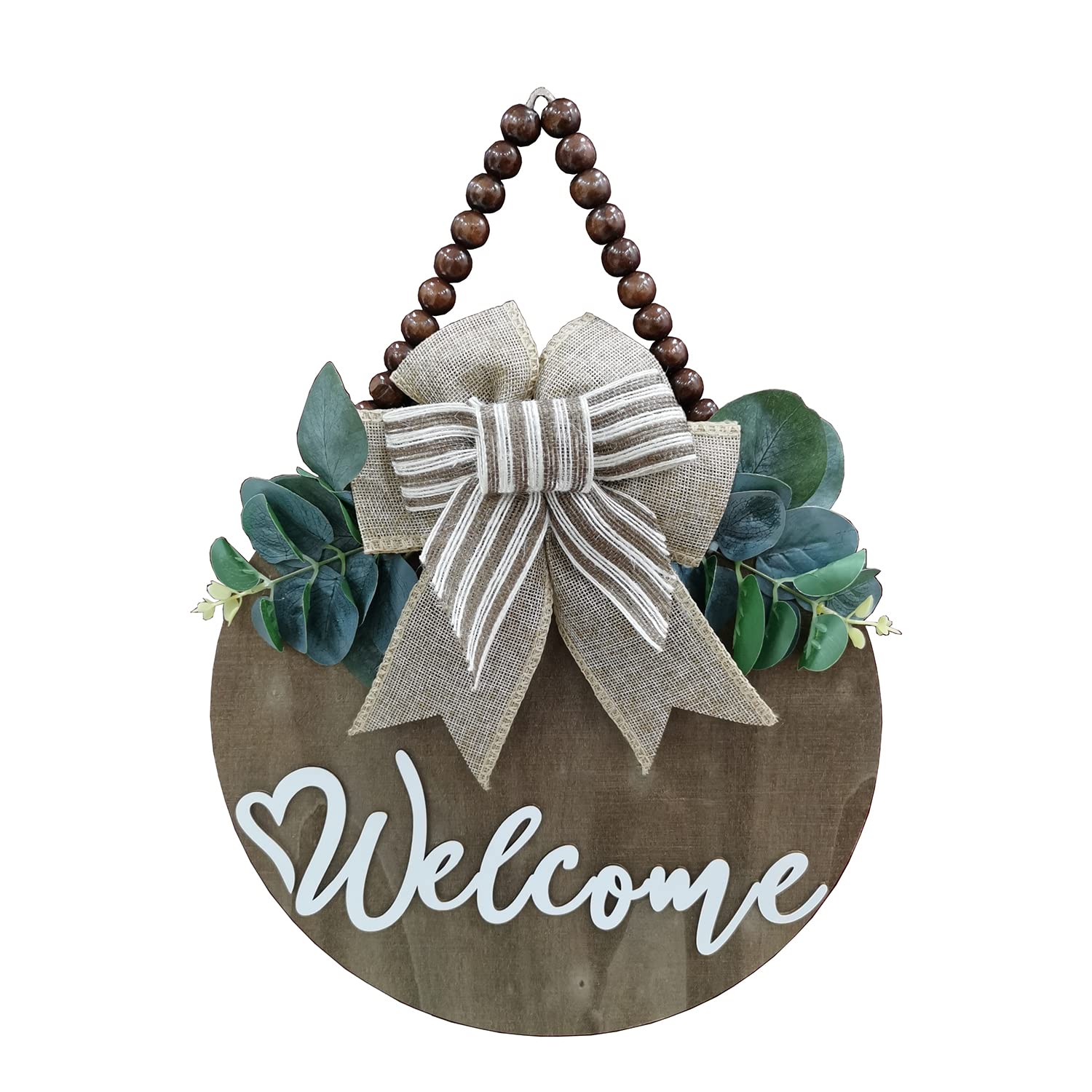 Condorpasea 3D Welcome Sign for Front Door |Home/Farmhouse Porch D  cor Wooden Hanging Sign with Artificial Leaves and Rustic Be