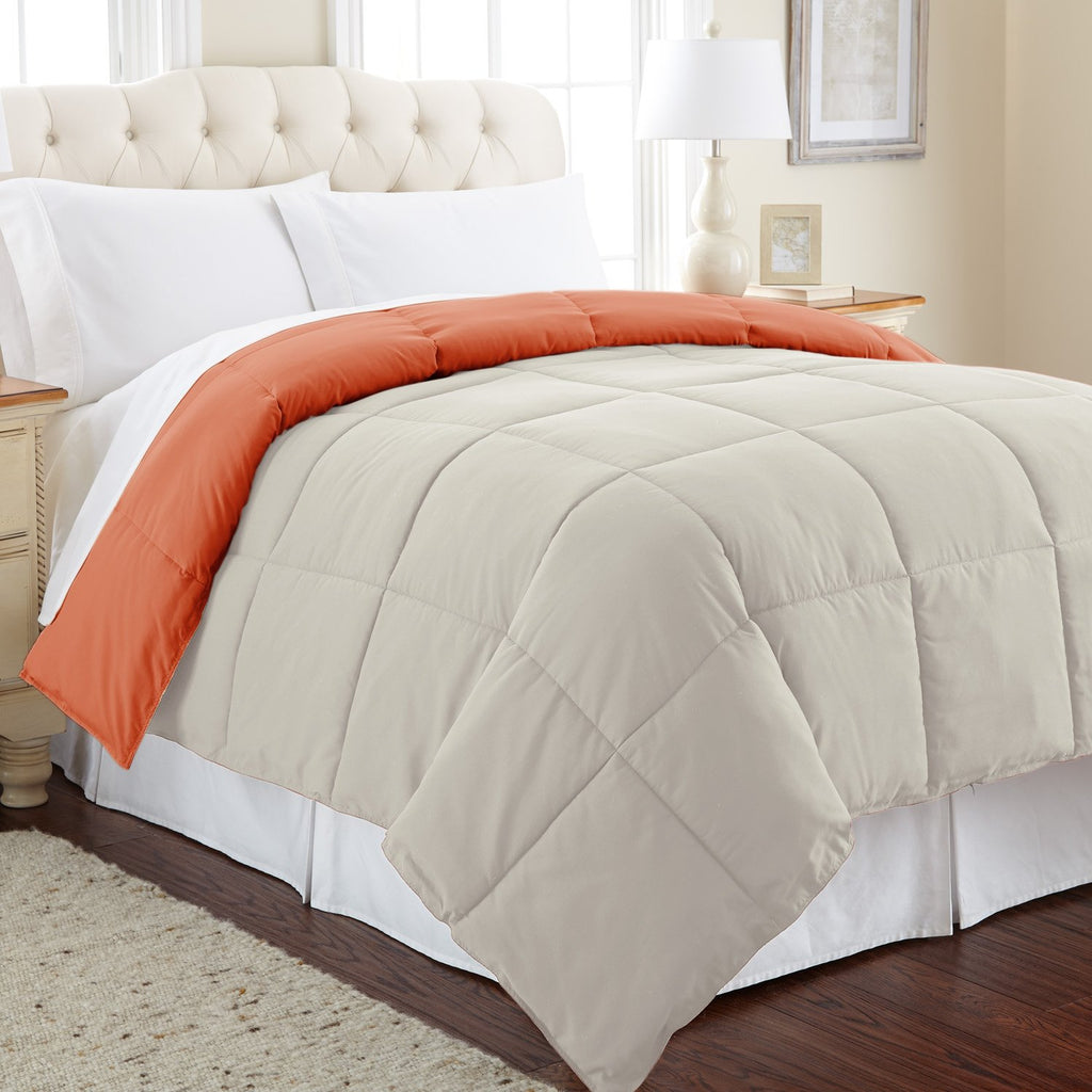 Modern Threads Down Alternative Microfiber Quilted Reversible Comforter & Duvet Insert - Soft, Comfortable Alternative To Goose Down - Bedding For All Seasons Orange Rust/Oatmeal King