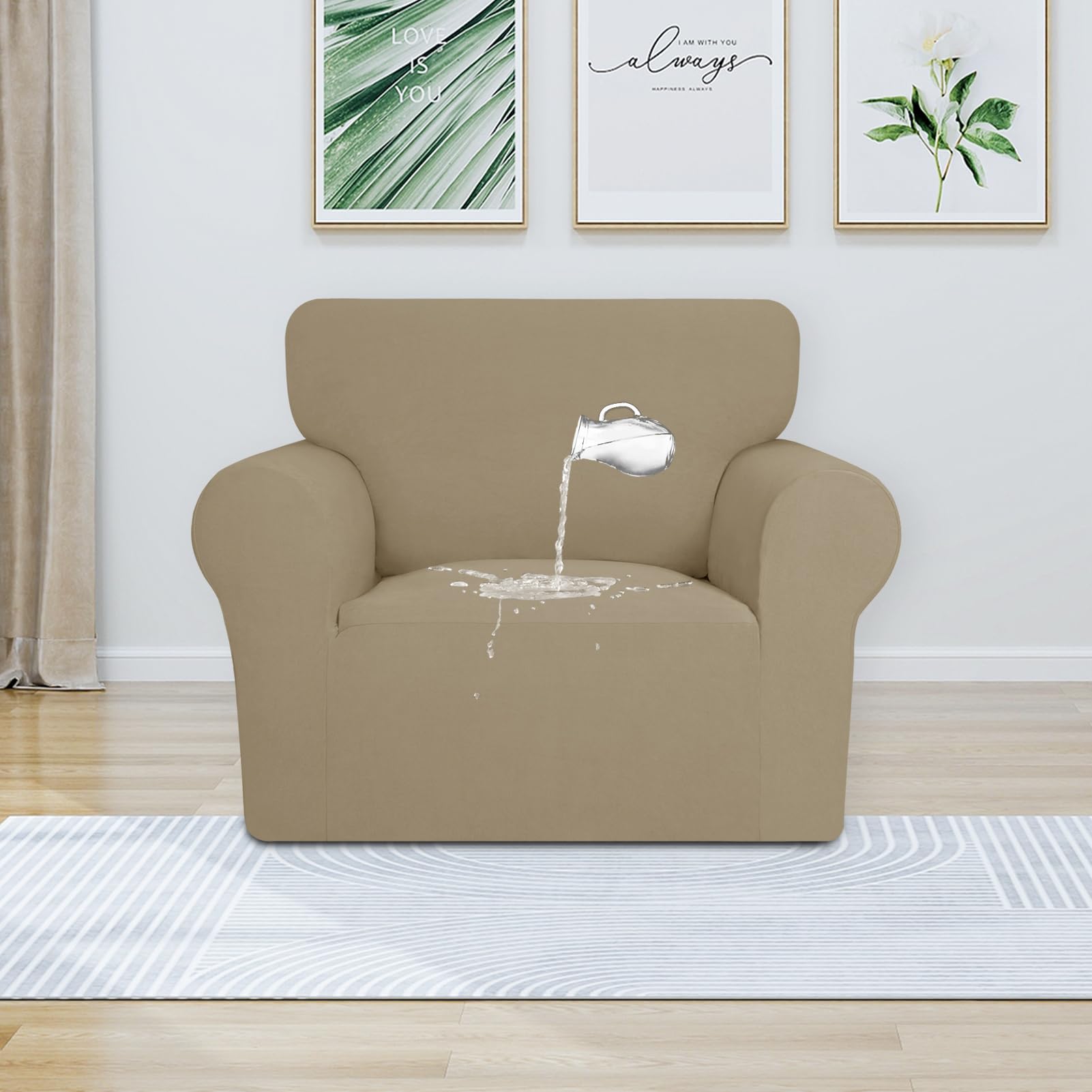 Purefit 100% Dual Waterproof Couch Cover Slipcovers For Couches And Sofas - Stretch Non Slip Fleece Sofa Covers Washable, Leakproof Furniture Protector For Kids, Pets, Dog (Chair, Natural)