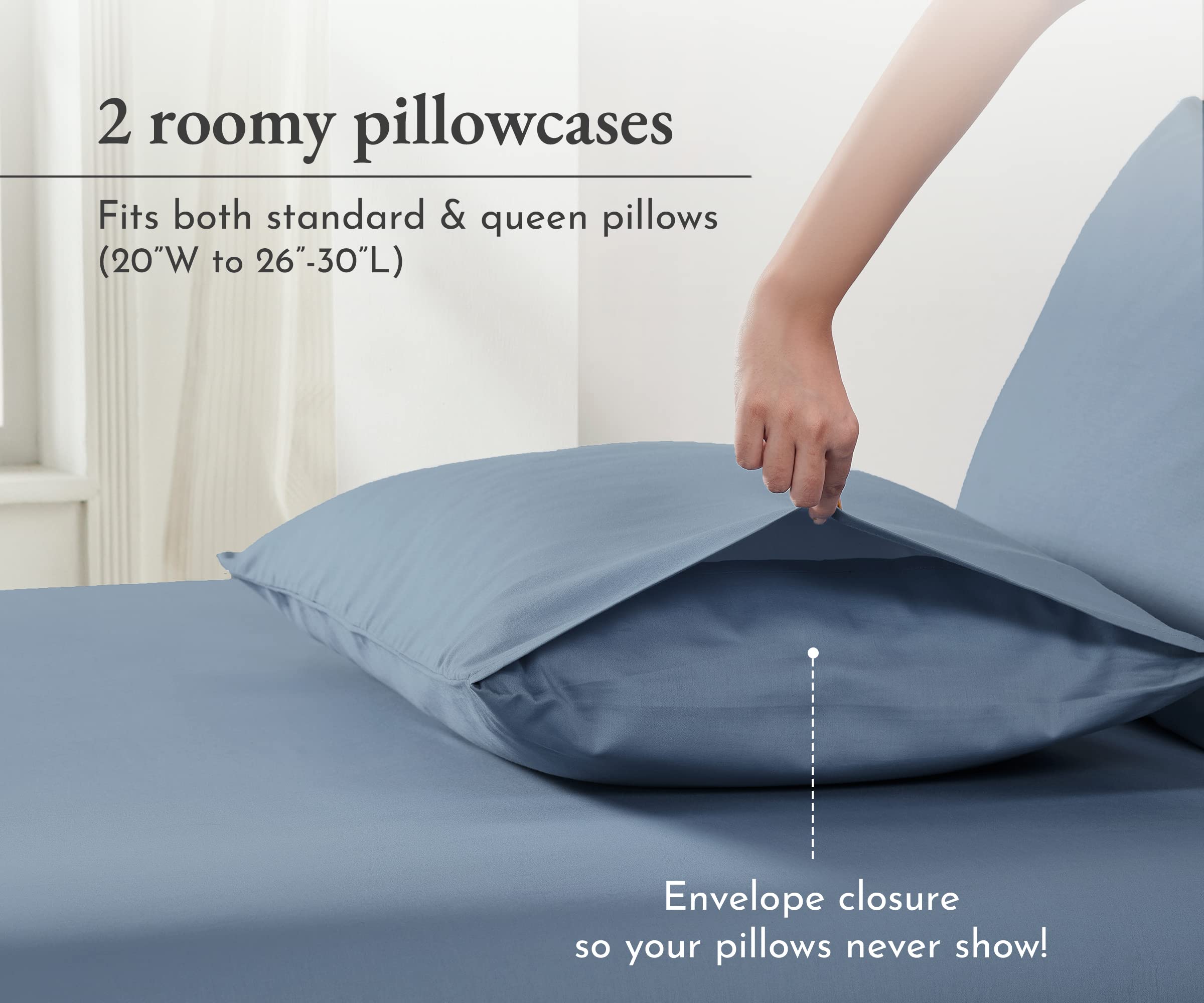 California Design Den 100% Cotton Pillowcases Standard Size Set Of 2, Soft & Cooling Sateen Weave Cotton Pillowcases (Standard/Queen, Blue)