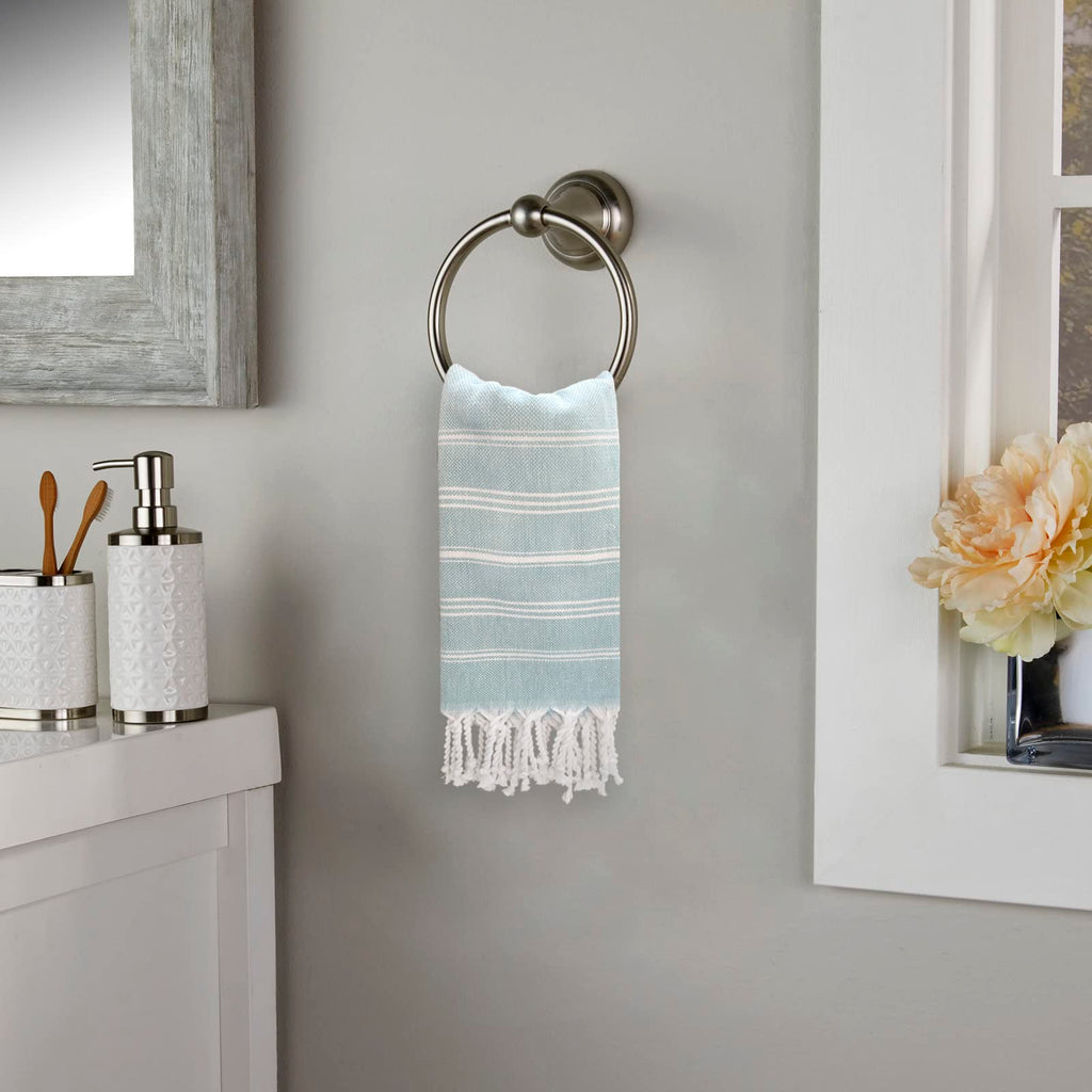 Cabanana Cotton Turkish Hand Towel - Set Of 2 | Boho Kitchen Tea Towels, 30 X 20 Inches Thin Decorative Bathroom Towel (Aqua)