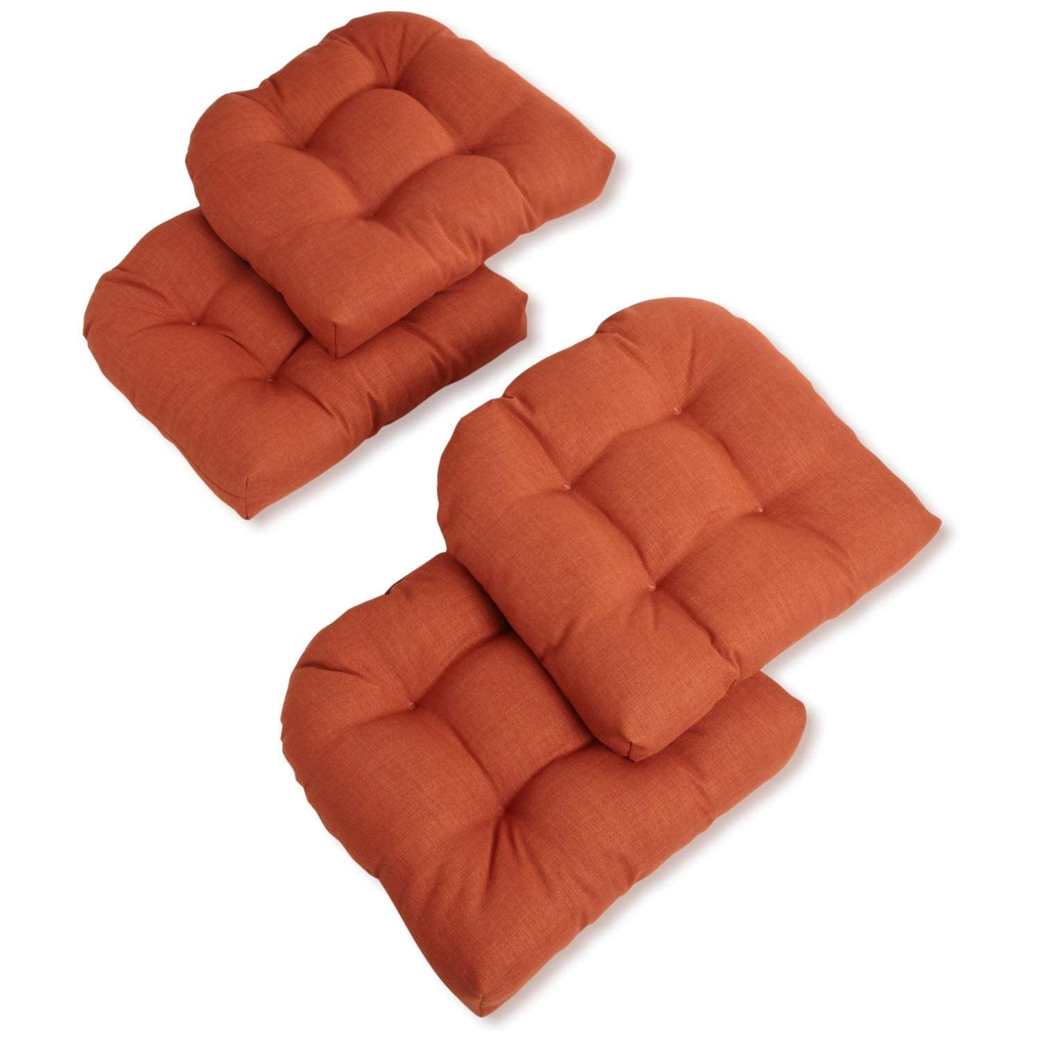 Blazing Needles Outdoor Spun Poly 19-Inch by 19-Inch by 5-Inch All Weather UV Resistant U-Shaped Cushions, Cinnamon, Set of 4
