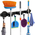 MUTUACTOR Magnetic Broom Holder,Anti-slip Heavy Duty Broom and Mop Hanger Metal Tool Holder 3 Racks and 4 Hooks for Laundry Gara