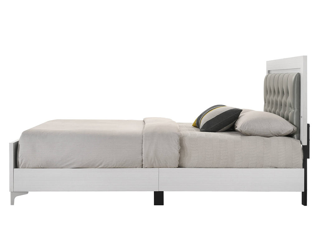 Acme Casilda Faux Leather Tufted Eastern King Bed with LED in Gray and White