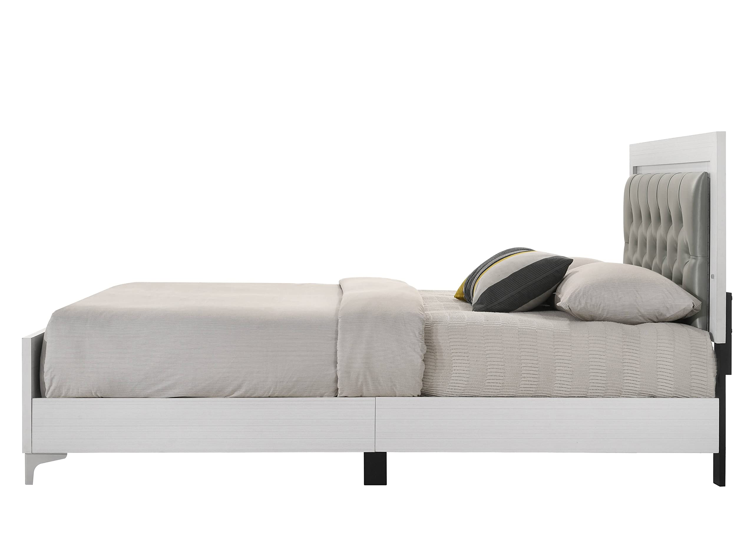 Acme Casilda Faux Leather Tufted Eastern King Bed with LED in Gray and White