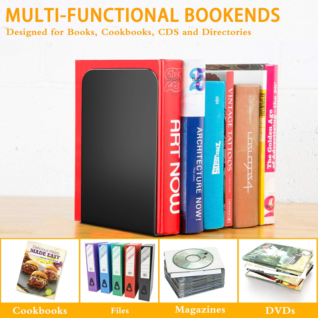 Vfine Bookends 1 Pair, Bookends For Shelves, Metal Black Book Ends For Shelves, Book Ends For Heavy Books, Book Shelf Holder For