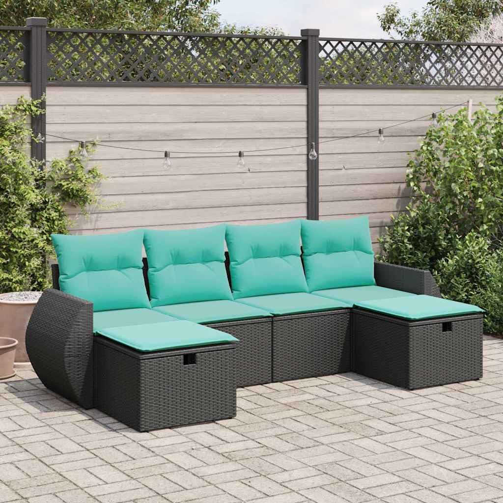 vidaXL 6-Piece Patio Sofa Set - Black Poly Rattan Lounge with Storage and Cushions for Outdoor Garden, Deck, Patio - Durable and Weather-Resistant Furniture Set
