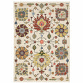 HomeRoots 509342 6 x 9 ft. Ivory Yellow Rust Green Gray Pink Orange Blue & Gray Oriental Power Loom Stain Resistant Rectangle Area Rug with Fringe