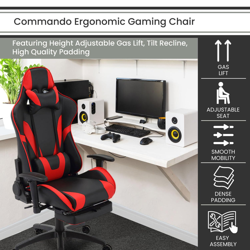 Hanover Hgc0118 Commando Gas Lift 2-Tone Gaming Chair W/ Footrest Faux Leather