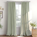 INOVADAY 100% Blackout Curtains for Bedroom, Black Out Curtains 102 Inch Long, Clip Rings Linen Blackout Drapes, Thermal Insulat