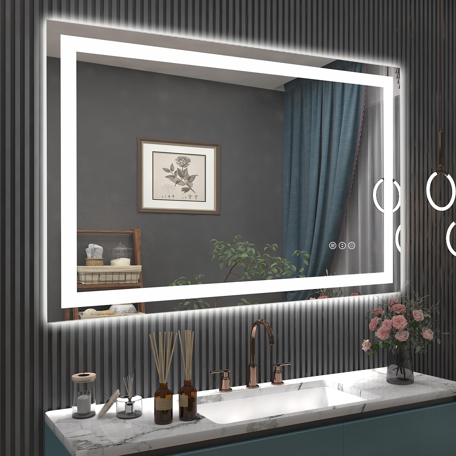 ODDSAN 48x32 Led Lighted Mirror for Bathroom Wall, Smart Illuminated Vanity Mirror with Lights, Dimmable, Anti-Fog (Front Lights