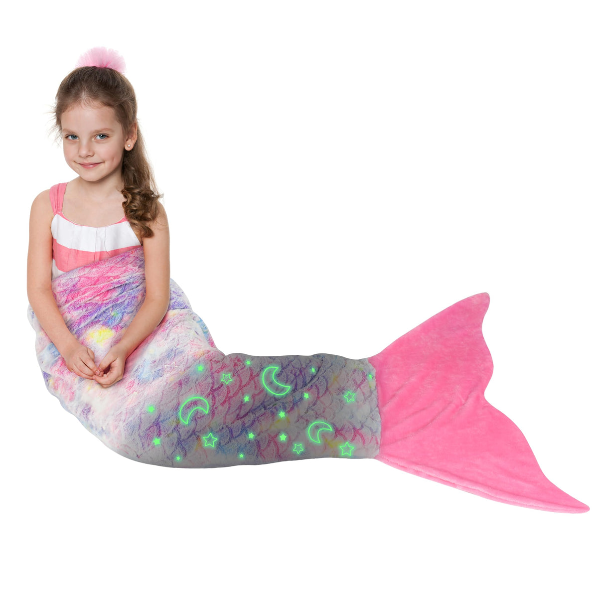 Catalonia Mermaid Tail Blanket For Girls, Glow In The Dark Mermaid Sleeping Bag, Stars And Moon Patterns Pattern, Gift Idea For