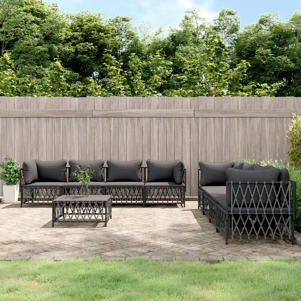 vidaXL Patio Furniture Set 9 Piece, Sectional Sofa with Cushions, Patio Lounge Set for Outdoor Garden Lawn Backyard, Anthracite Steel