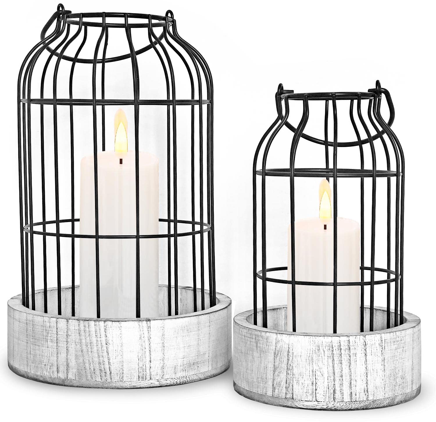 Livelab Modern Farmhouse Lantern Decor, [Refined] Rustic Home Decor Lanterns, Wire Metal Cloche Decorative Candle Holder for Liv