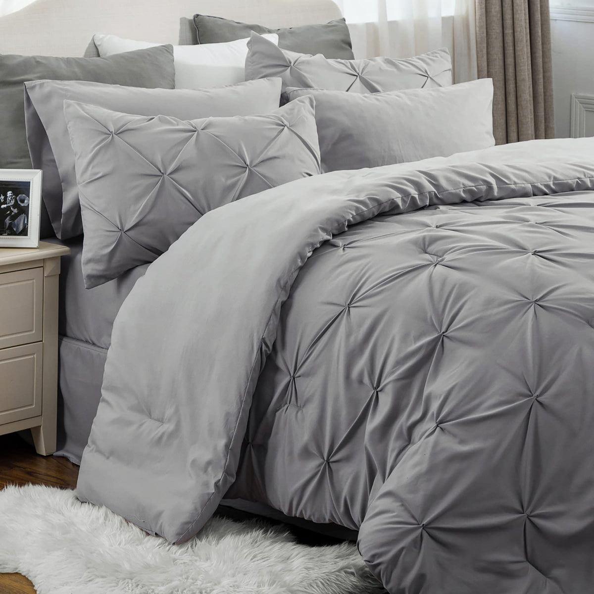 Bedsure Full Size Comforter Sets - Bedding Sets Full 7 Pieces, Bed In A Bag Grey Bed Sets With Comforter, Sheets, Pillowcases &