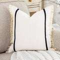 Carrie Home Cream White Boho Striped Throw Pillow Cover 18X18 With Tassels 1 Pack, Neutral Couch Pillows For Bed Couch, White Co