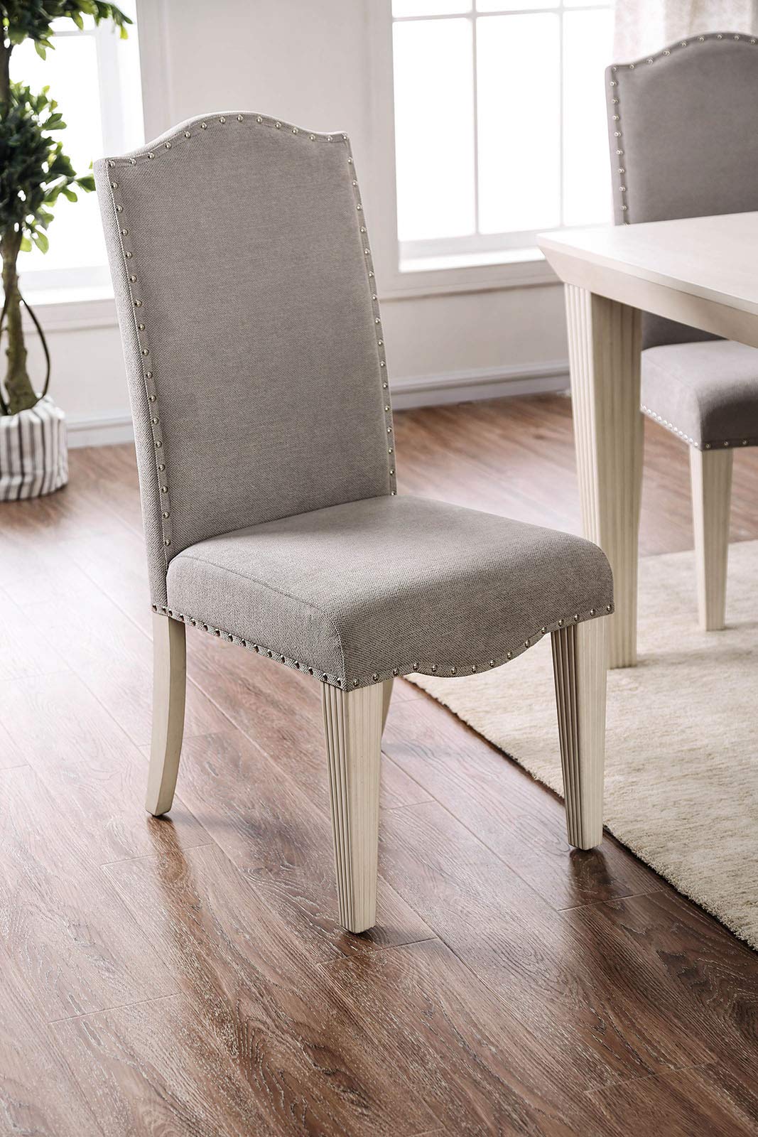 Benjara Benzara Fabric Upholstered Wooden Chair, Pack Of Two, White And Gray,
