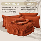 Hymokege Burnt Orange California King Comforter Set Seersucker 7 Pieces, All Season Luxury Bed In A Bag For Bedroom, Bedding Set