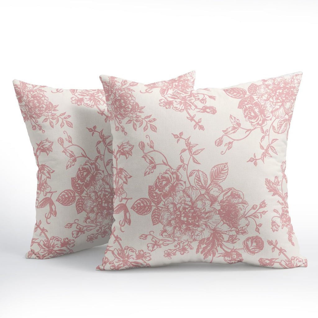 Kawani Pink And Cream Floral Pillow Covers 18X18 Inch Set Of 2 Vintage Throw Chinoiserie Flower Pillowcases Farmhouse Cotton Lin