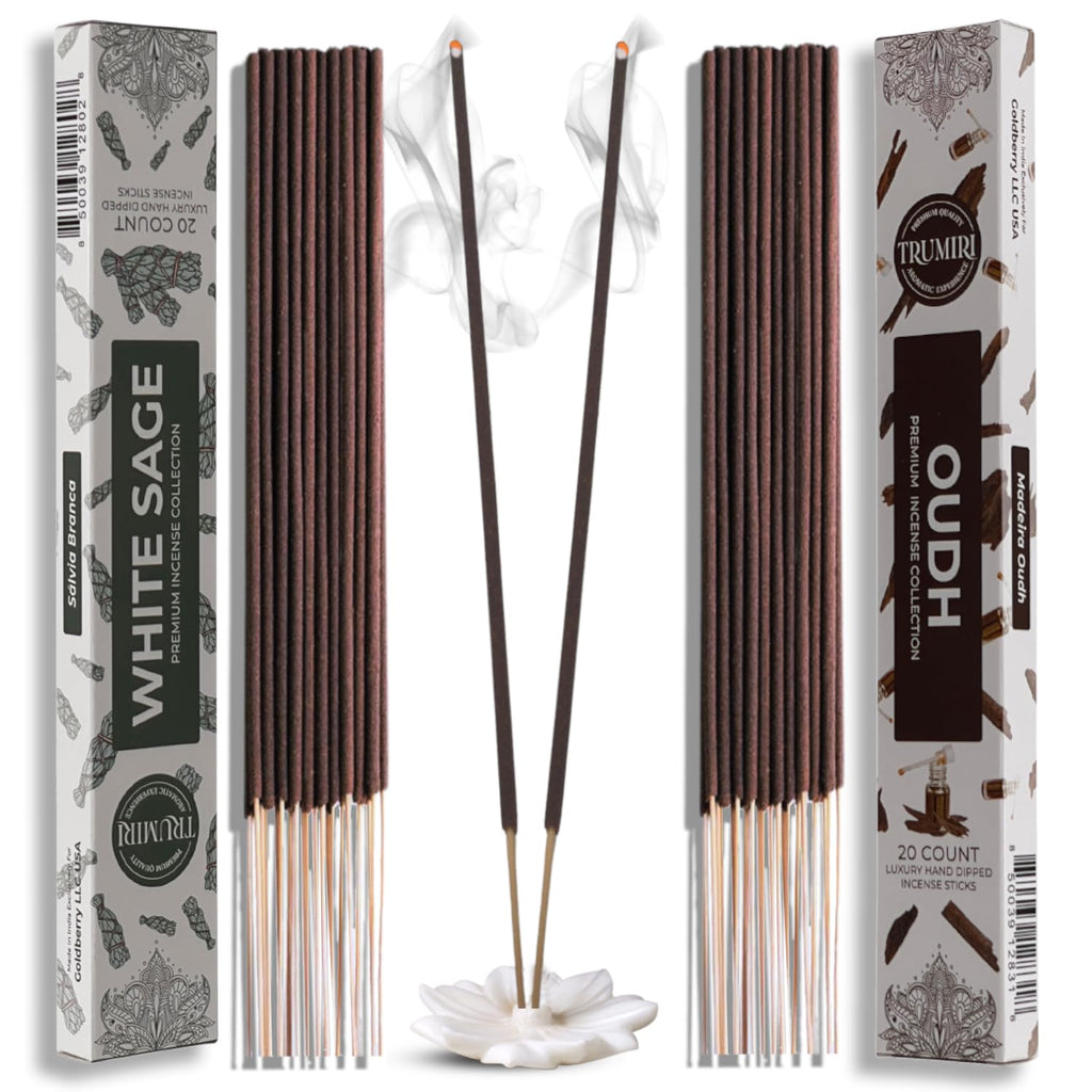 Trumiri Incense Sticks - Combo Pack of 40 Insence-Sticks - 20 White Sage + 20 Oud - Insenses - Insents - Incents - Inscense - In