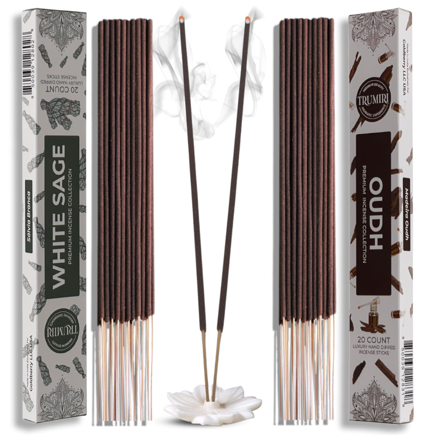 Trumiri Incense Sticks - Combo Pack of 40 Insence-Sticks - 20 White Sage + 20 Oud - Insenses - Insents - Incents - Inscense - In
