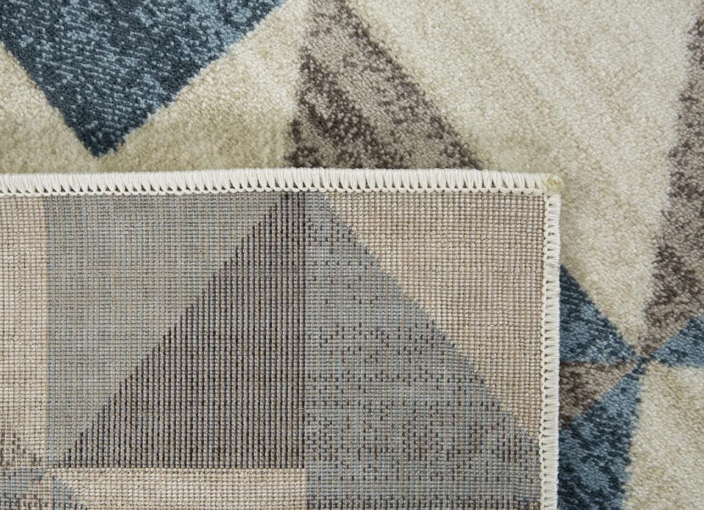 HomeRoots Heat-Set Polypropelene 3’ x 5’ Blue Beige Nested Diamonds Modern Area Rug