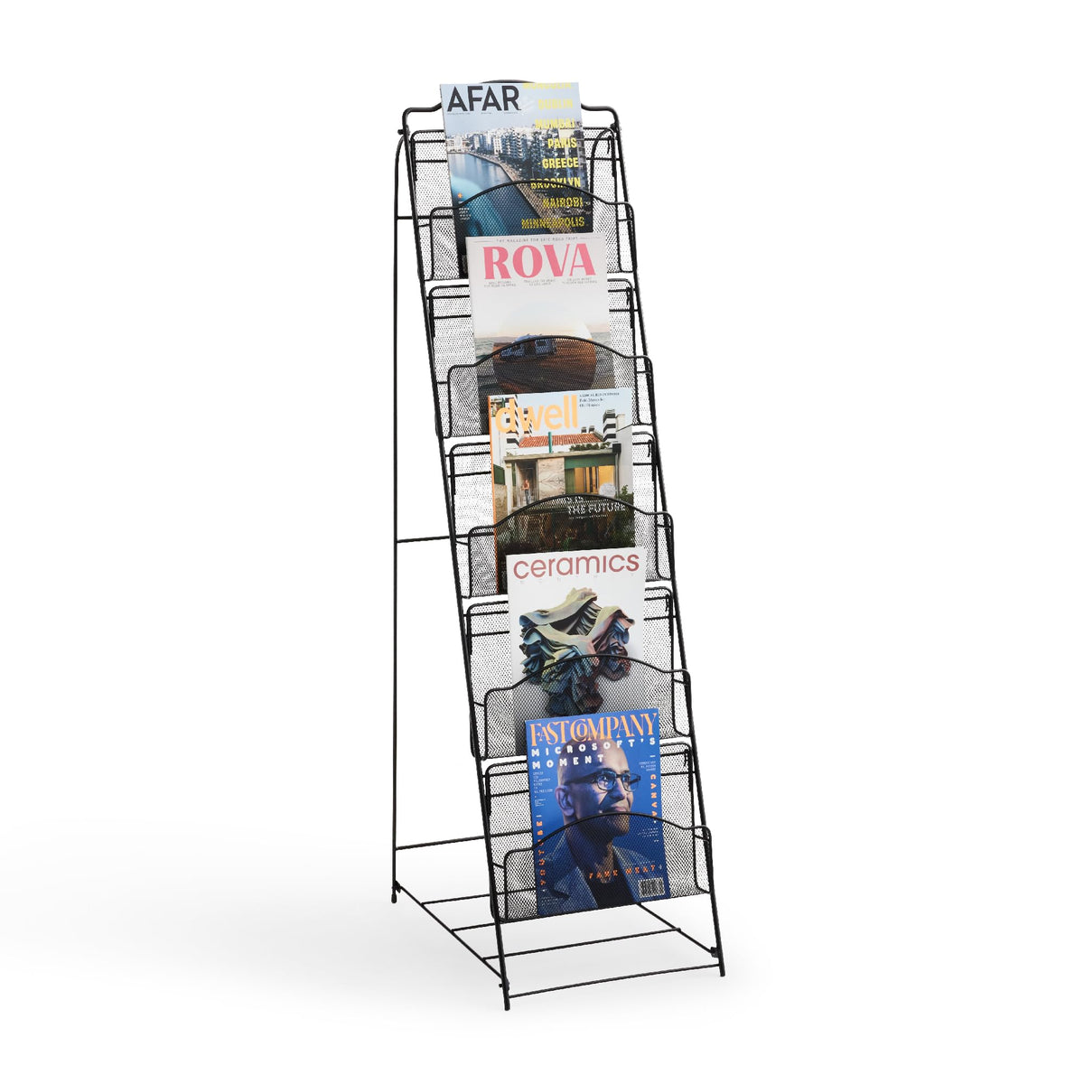 Safco Onyx Mesh Magazine Holder, Ladder Style Display Rack with 5 Pockets, Brochure Organizer, Commercial-Grade Steel Construction, Black