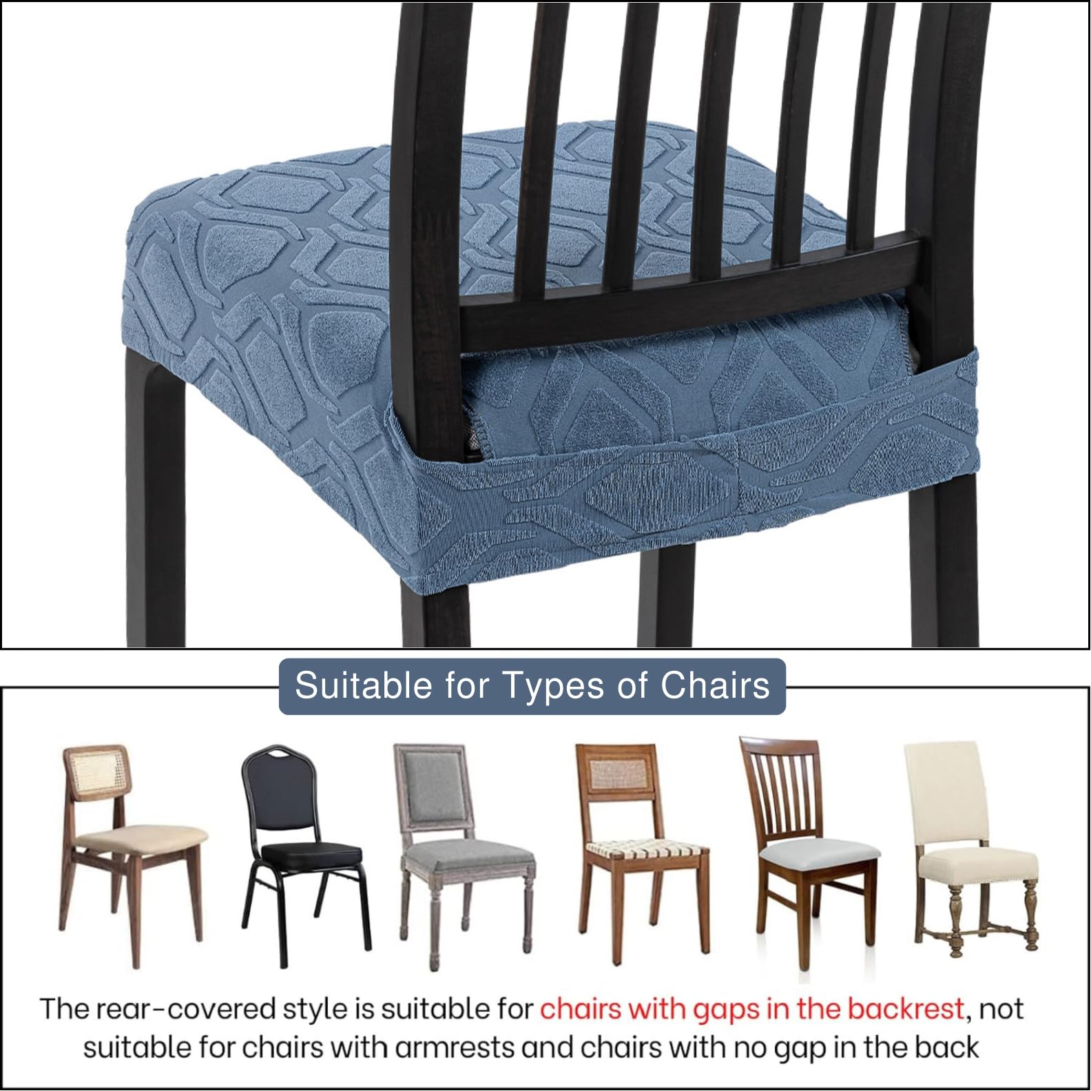 Searchi Stretch Dining Chair Seat Covers Set Of 4, Soft Removable Washable Seat Covers For Dining Chairs, Dining Room Seat Cover Protector (Rear-Covered, Hexagon Blue)