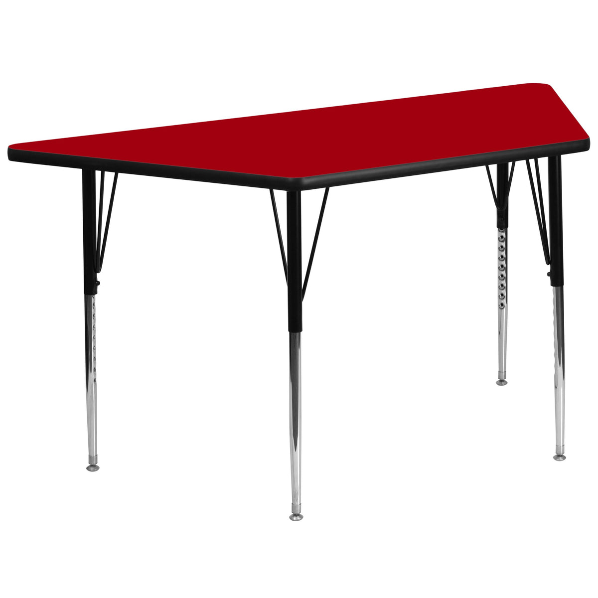 Flash Furniture Wren 29''W x 57''L Trapezoid Red Thermal Laminate Activity Table - Standard Height Adjustable Legs