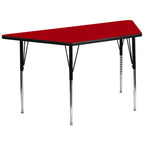 Flash Furniture Wren 29''W x 57''L Trapezoid Red Thermal Laminate Activity Table - Standard Height Adjustable Legs