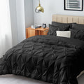 HIMEET Bedding Sets Full 7 Pieces Comforter Set Full Pintuck Bed in a Bag Full Bedding Set Pinch Pleat Design Black