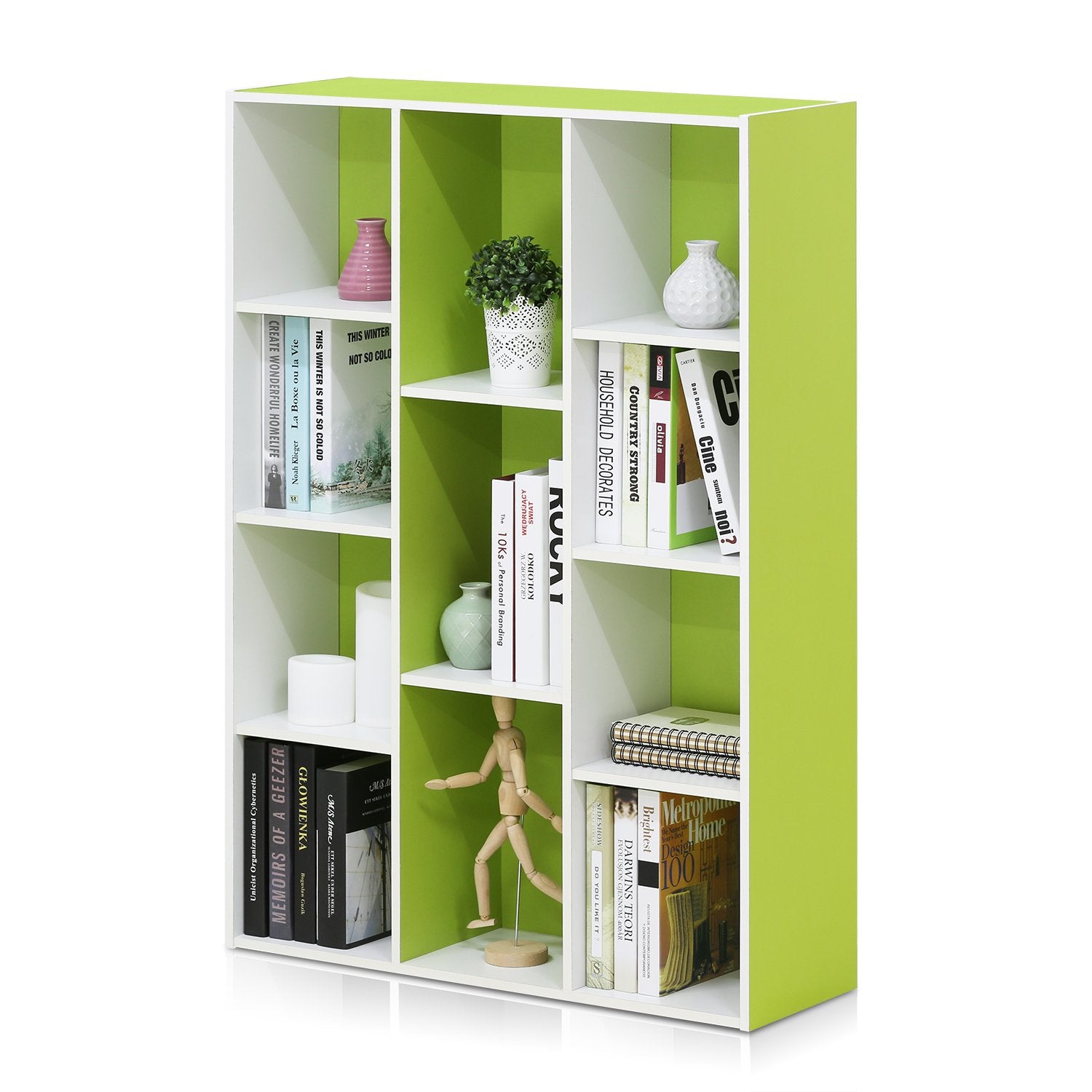 Furinno 11107Wh-Gr 7 Reversible, 11-Cube, White Green