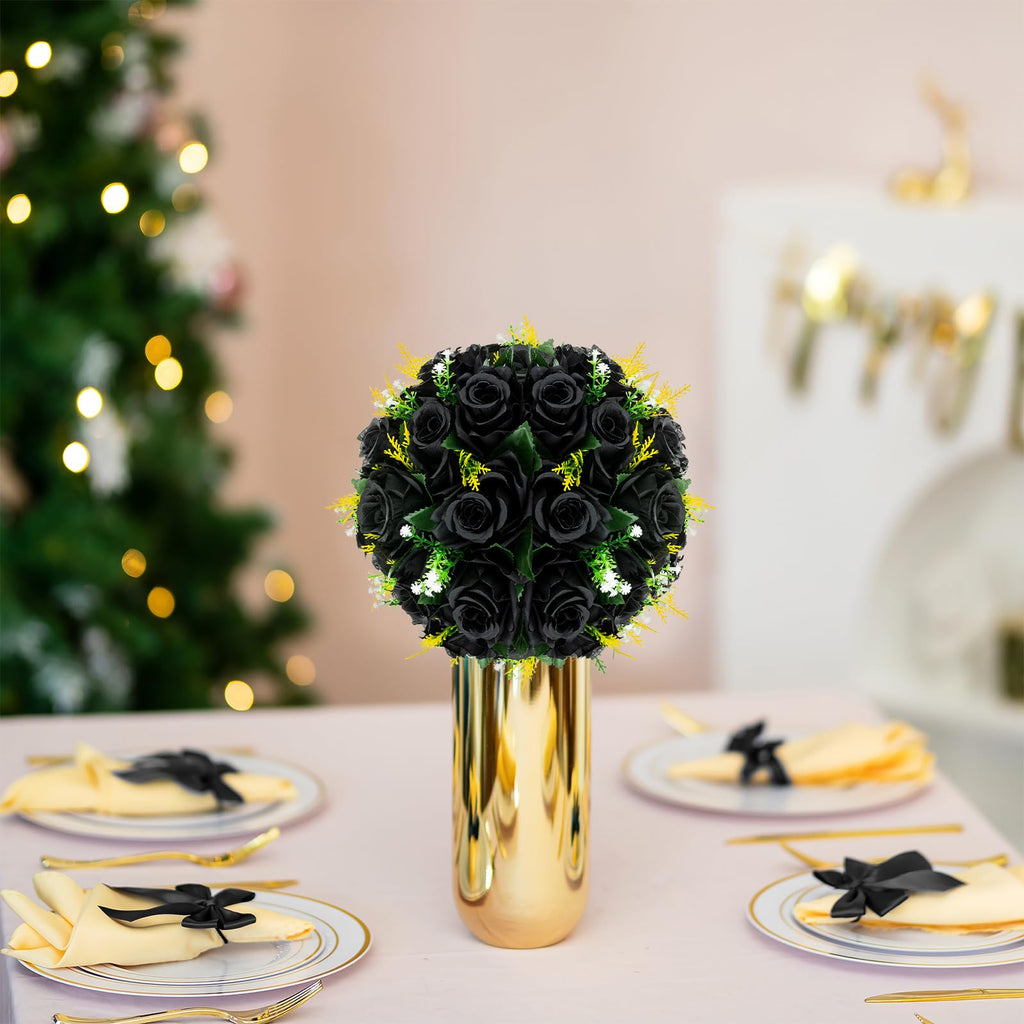 Blosmon Flower Balls Wedding Rose Centerpieces 10 Pcs Black Fake Flowers Kissing Balls Decor Artificial Floral Arrangements Flow