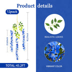 12 Pack Royal Blue Wisteria Hanging Flowers Garland, 3.77 Feet Royal Blue Artificial Wisteria Flower Vines, Fake Royal Blue Wist