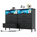 Black Dresser for Bedroom LED 6 Drawer Dresser Fabric Vertical StorageTower