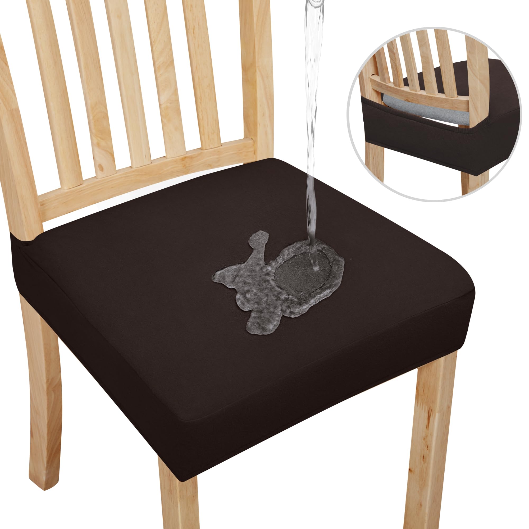 Easy-Going 100% Waterproof Seat Covers For Dining Room Chairs Set Of 2, Stretch Chair Seat Slipcovers Protector Removable And Washable Kitchen Dining Chair Covers, Chocolate