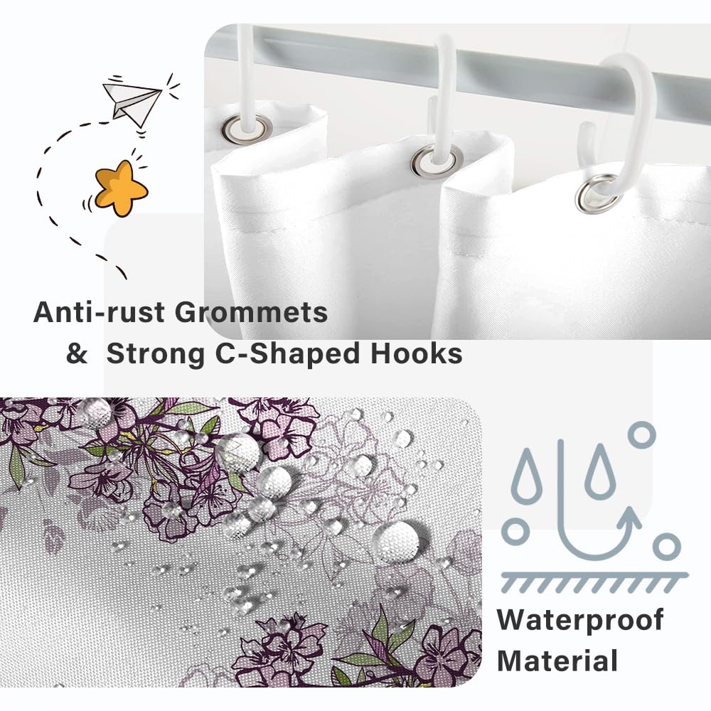 Ruelvth Stall Shower Curtain, Spring Purple Flower Shower Curtain Set For Bathroom Waterproof Fabric Small Rv Bathroom Curtain W