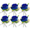 Rinlong 6Pcs Boutonnieres for Men Wedding Boutonnieres with Pins for Groom Brooch Bouquets Best Man Royal Navy Blue Boutonnieres