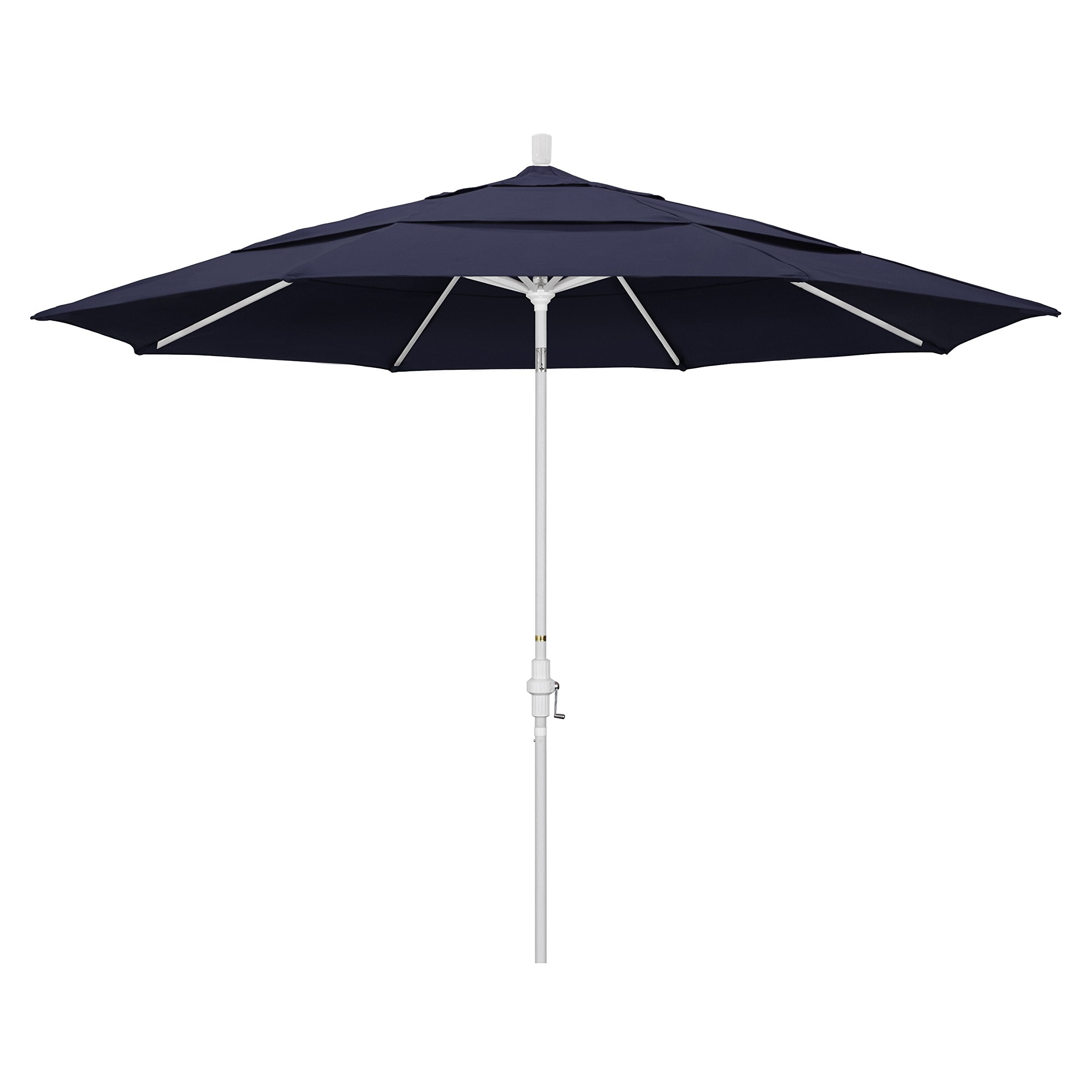 California Umbrella Gscu118170-5439-Dwv 11' Round Aluminum Market, Crank Lift, Collar Tilt, White Pole, Sunbrella Navy Patio Umb