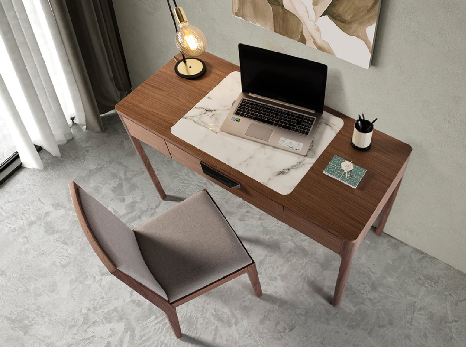 Neos Modern Furniture Wood Office Desk W/Marble Piece Surface