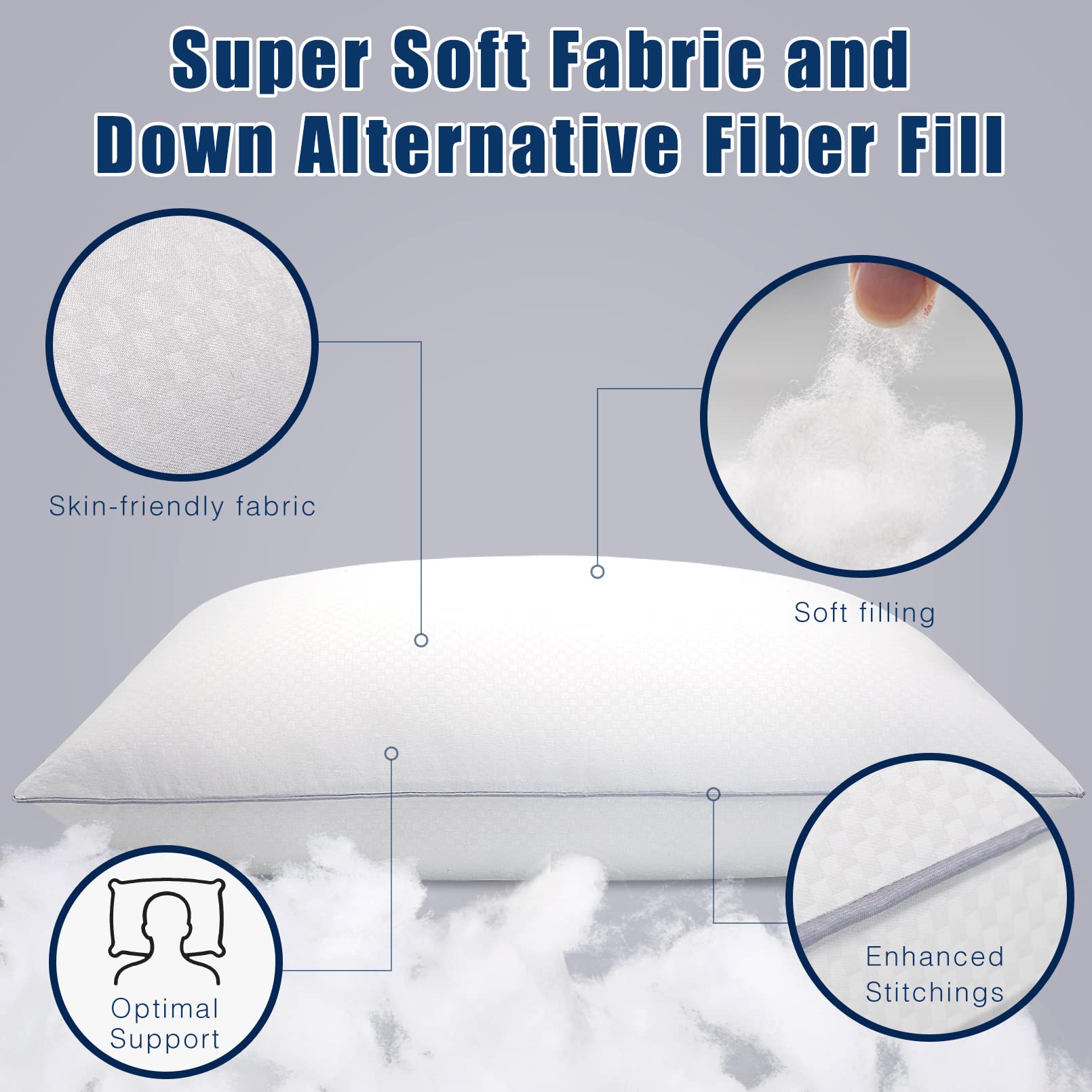 Bed Pillows For Sleeping 2 Pack, Standard Size Pillows Set Of 2,Down Alternative Filling, Pillow For Back, Stomach Or Side Sleep